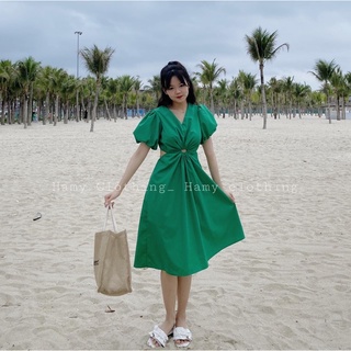 Váy thô xoắn eo tay bồng Hamy V-19