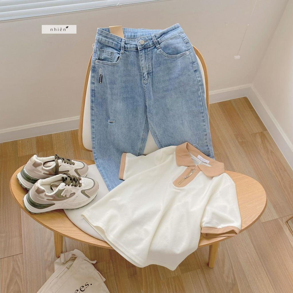 Áo thun nữ - áo thun polo nữ có khóa kéo nhienhienvintage BT198