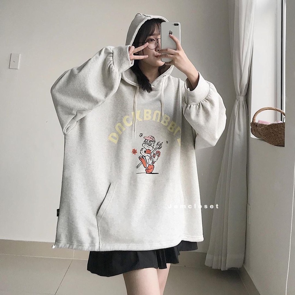 Áo Hoodie Nữ Form Rộng Dài Tay JEMCLOSET Unisex Có Mũ Và Họa Tiết Trước Ngực DUCKBUBBLE - 10002 | BigBuy360 - bigbuy360.vn