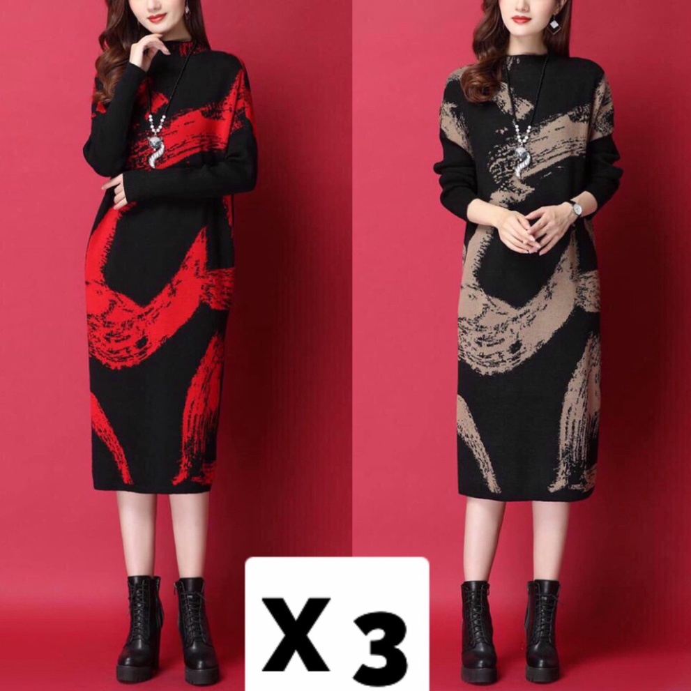 VÁY LEN DÀI DÁNG SUÔNG QUẢNG CHÂU, CỔ TRÒN, DÀI TAY