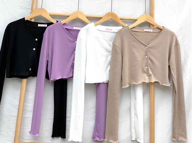 [CÓ ẢNH THẬT] Áo croptop len tăm dài tay (có sẵn)