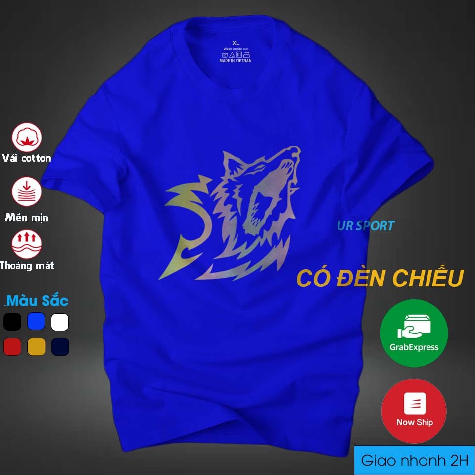 Áo thun nam cổ tròn in chó sói phản quang 7 màu cá tính, chất vải cotton 4 chiều cao cấp thoáng mát