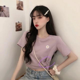 Áo Croptop Tay Ngắn Hoạ Tiết Hoa Cúc Thiết Kế Dáng Rộng Thoải Mái