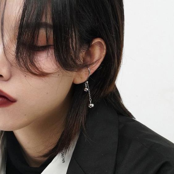 (095) Khuyên Kẹp Vành Tai Không Cần Bấm Lỗ Dáng Dài Hạt Tròn Cá Tính