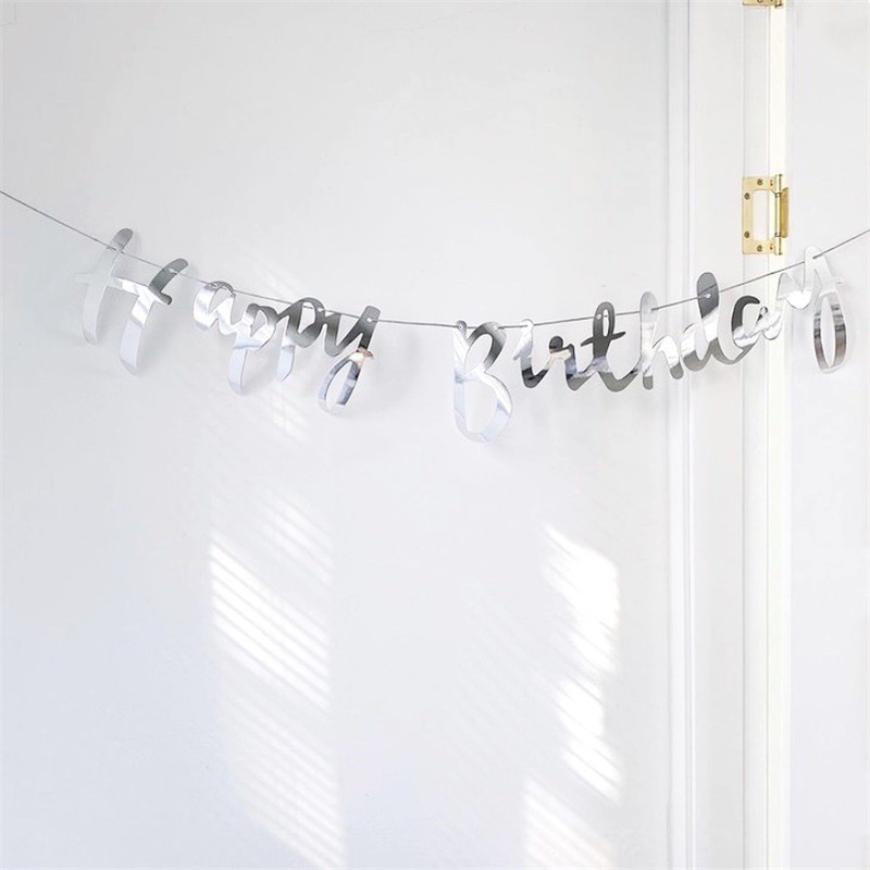 Dây cờ treo trang trí tiệc sinh nhật màu hồng / xanh dương / vàng / bạc phong cách Hàn Quốc độc đáo