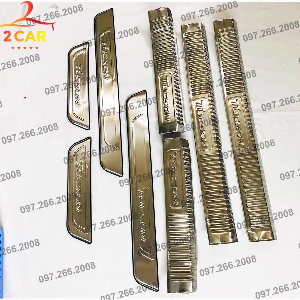 Ốp bậc cửa, nẹp bước chân trong, ngoài xe TUCSON 2016- 2017 2018 2019 2020 2021 chất liệu INOX cao cấp