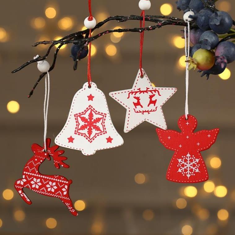 Set 12 Bông Tuyết Bằng Gỗ Treo Trang Trí Cây Thông Noel