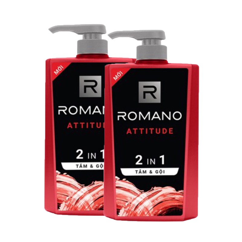 Combo 2 Chai tắm gội 2in1 Romano Atitude(650ml*2=1300ml)+tặng 5 gói dầu gội romano