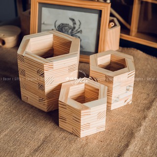 Bình trang trí, Chậu hoa gỗ ghép, ống cắm bút