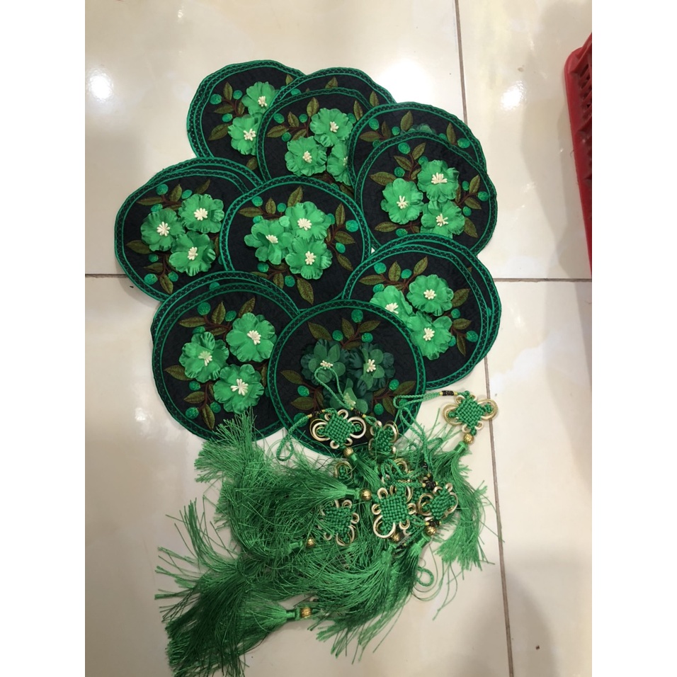 [Ảnh thật] [Có sẵn] combo 15 cái tròn thêu kèm 15 dây treo cùng màu 15cm