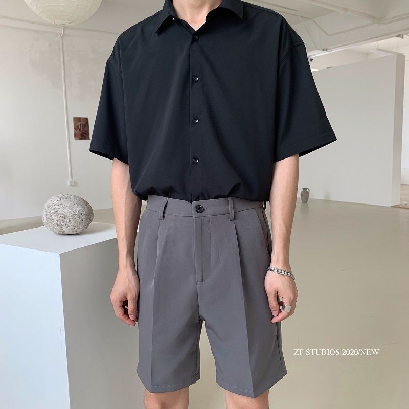 Áo sơ mi tay ngắn trơn màu thời trang cho nam | BigBuy360 - bigbuy360.vn