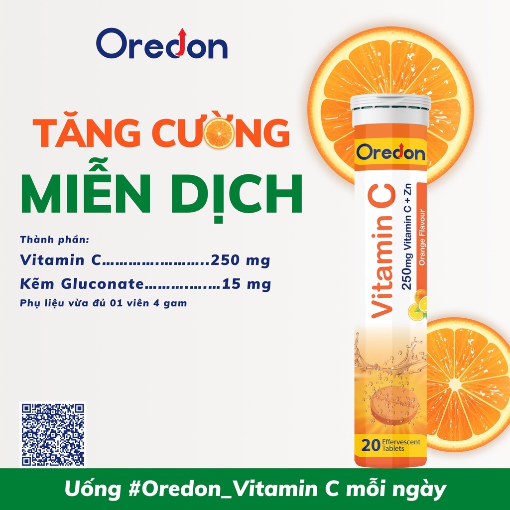Tuýp sủi tăng đề kháng OREDON VITAMIN C 250mg  - Bổ sung vitamin C và Kẽm