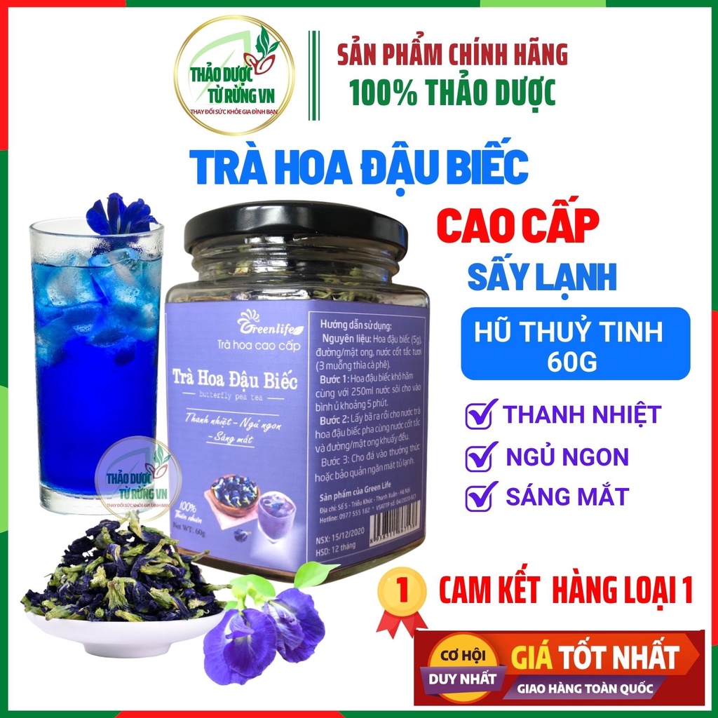 Trà Hoa Đậu Biếc Sấy Lạnh GREELIFE - Hoa Đậu Biếc Khô Hàng Xuất Khẩu Nguyên Vẹn Màu Sắc, Mùi Vị Thảo Dược Từ Rừng VN