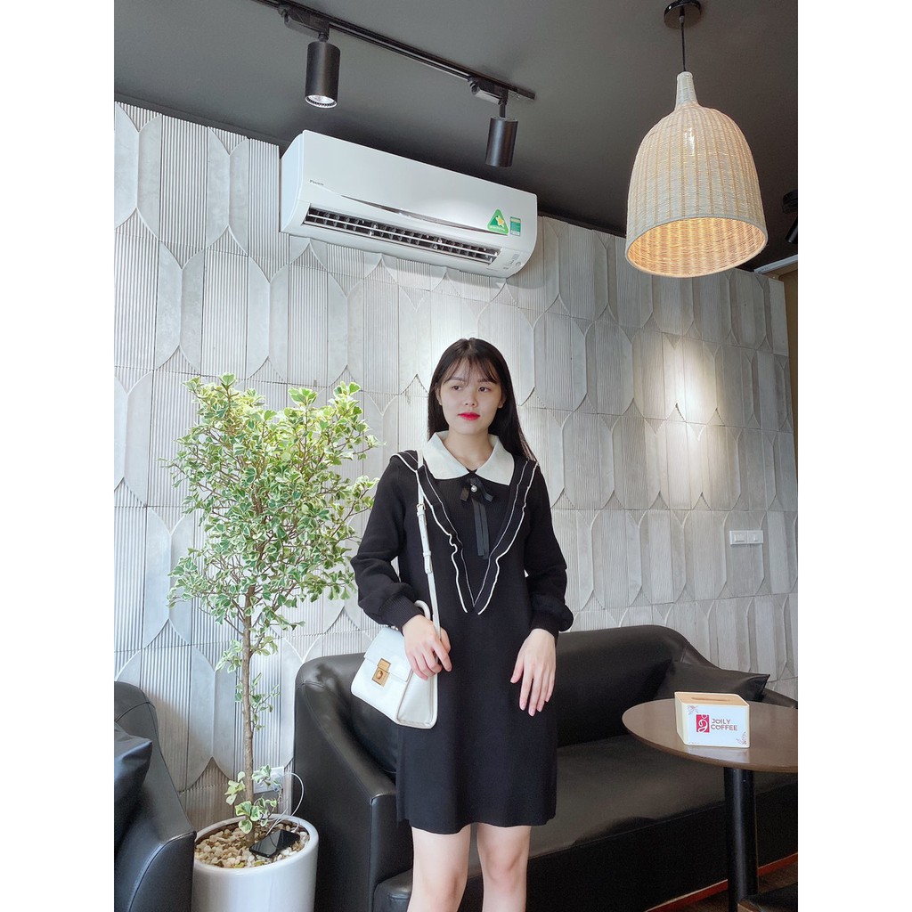 [Free ship] Đầm len phối nơ cổ bigsize (hàng 4 màu xanh,đỏ ,đen,hồng) hình thật | BigBuy360 - bigbuy360.vn