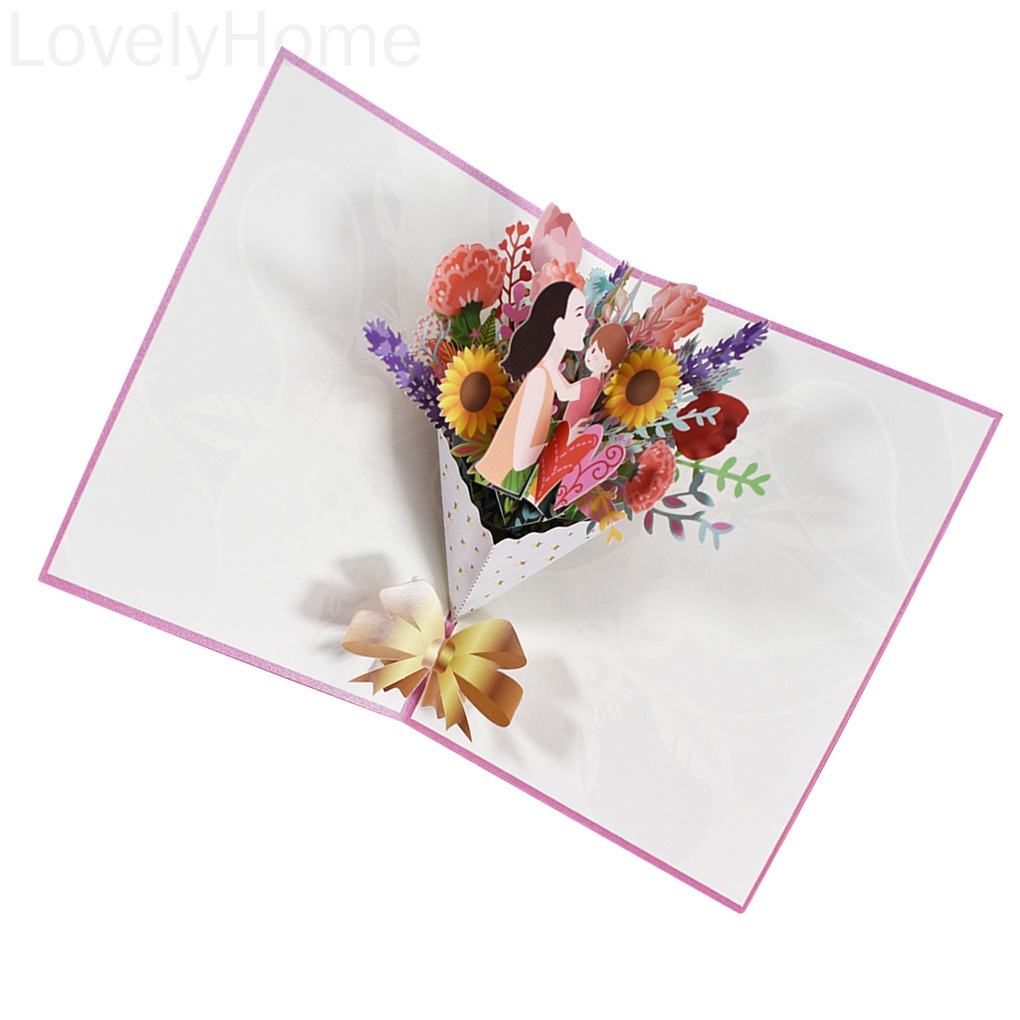 Flower Card 3D Pop-Up Bouquet Card Mother's Day Blessing Decoration Gift for Festival Birthday LovelyHome