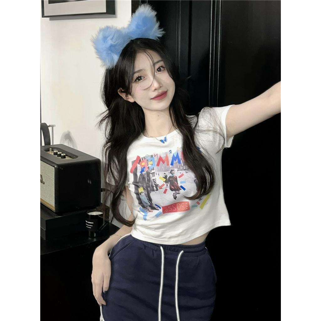 Áo Thun Cotton Dáng Dài / Ngắn Tay In Hình Màu Sắc Thời Trang 62567