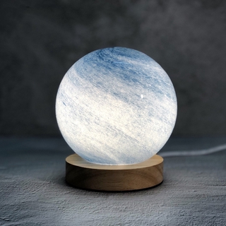 Đèn Ngủ Hình Hành Tinh Bằng Thuỷ Tinh Và Đế Gỗ Dùng Trang Trí Phòng Ngủ