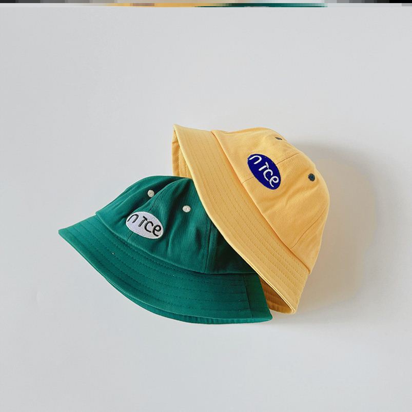 Mũ Bucket Màu Sắc Đơn Giản Thêu Họa Tiết Xinh Xắn Phong Cách Hàn Quốc Cho Bé
