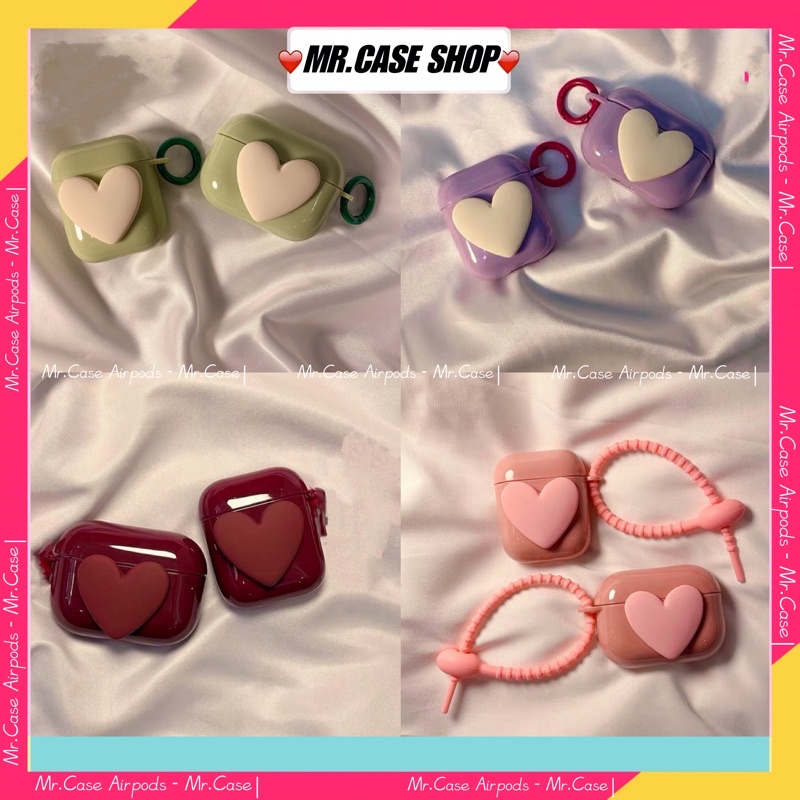 [ CÓ AP 3 ] Case Airpods 1/2 /Pro Vỏ Ốp Tai Nghe Hình Tim Màu Đỏ Sẩm - Mr.Case AirPods