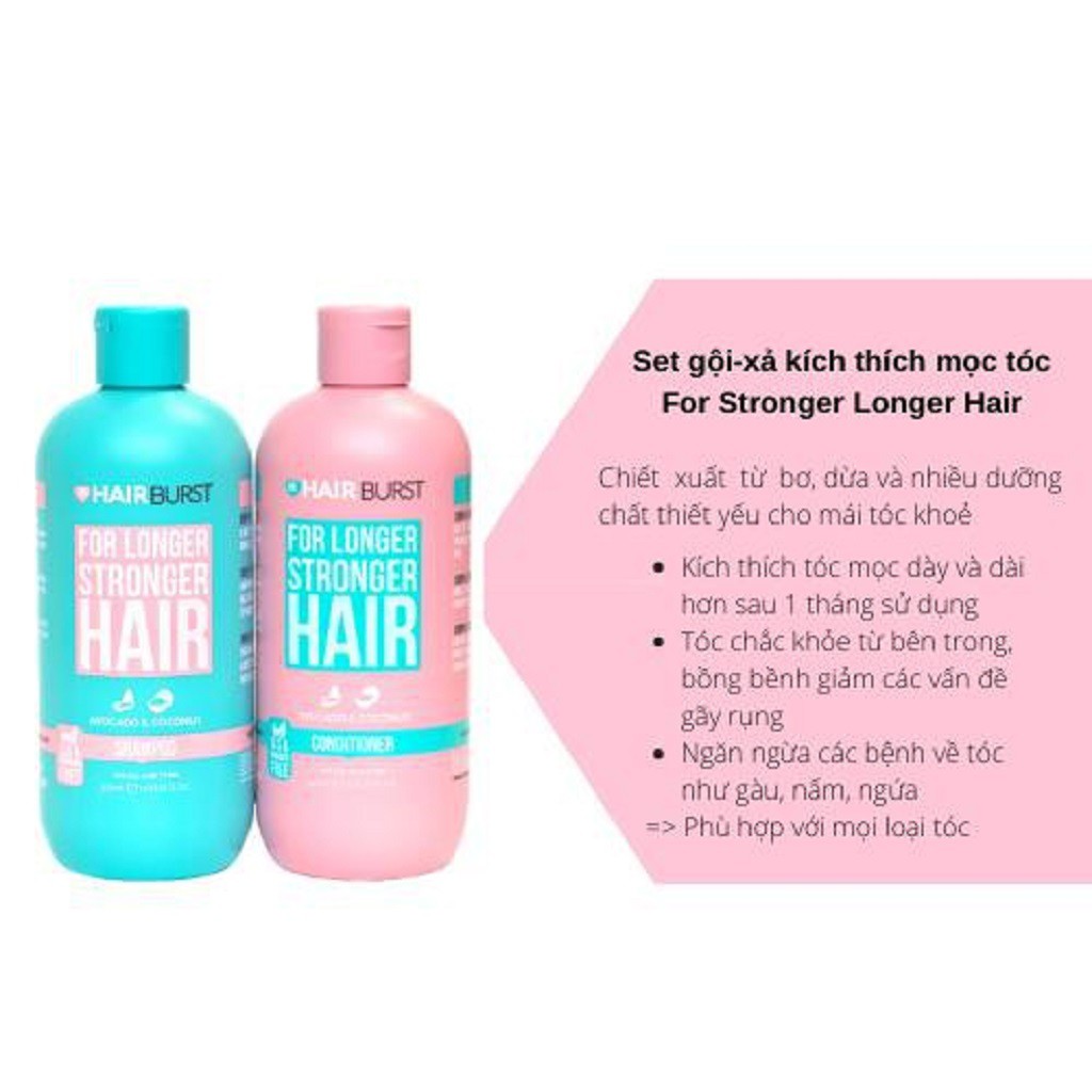 [Mã COSGLORIAT4 -8% đơn 250K] Bộ Gội Xả Hairburst Kích Thích Tóc Mọc Dài Hơn Chắc Khỏe Hơn 350ml/chai