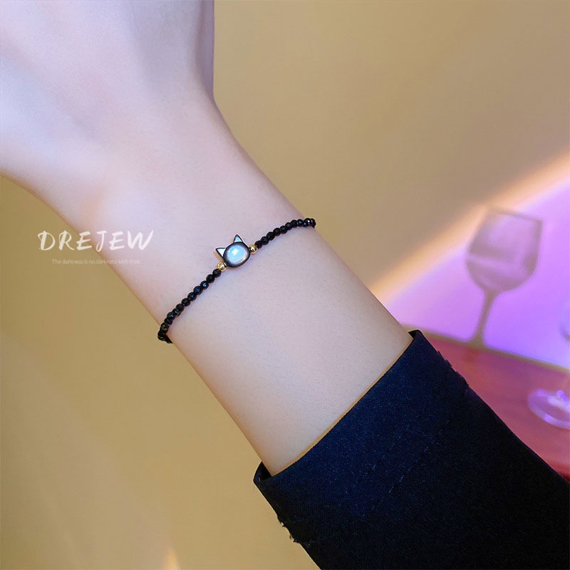 Vòng đeo tay/ Vòng cổ DREJEW mặt hình mèo đính đá opal thời trang
