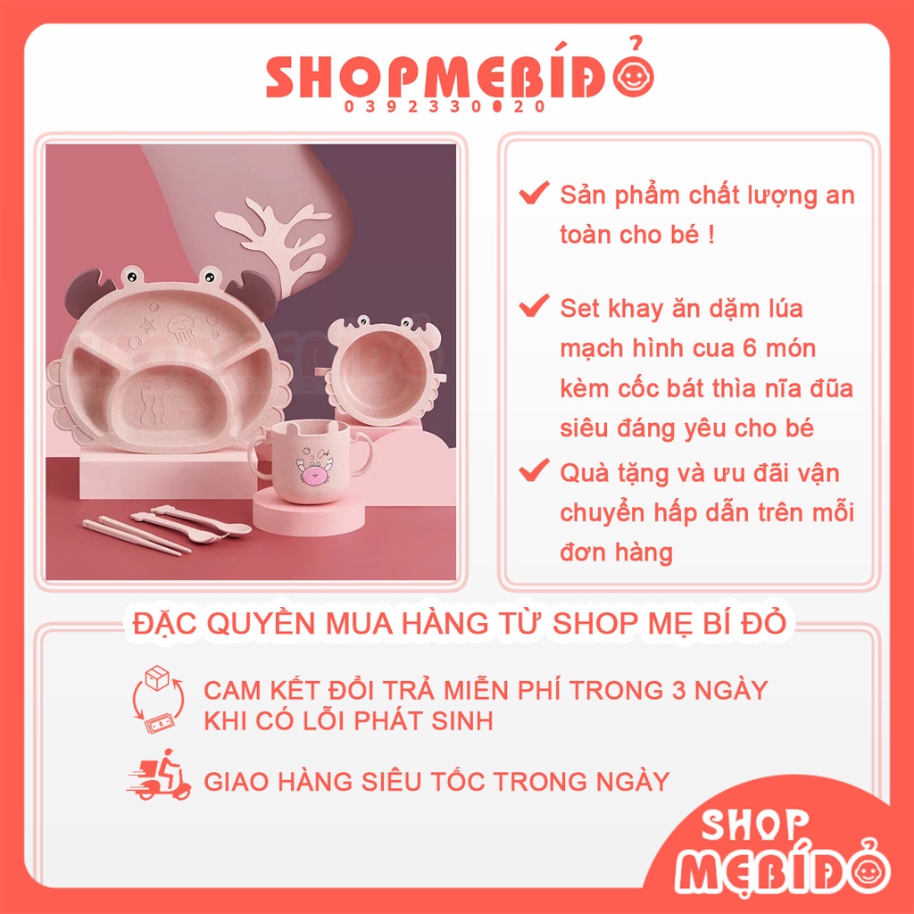 Set Khay Ăn Dặm Lúa Mạch Hình Cua 6 Món Kèm Cốc Bát Thìa Nĩa Đũa Siêu Đáng Yêu Cho Bé Shop Mẹ Bí Đỏ