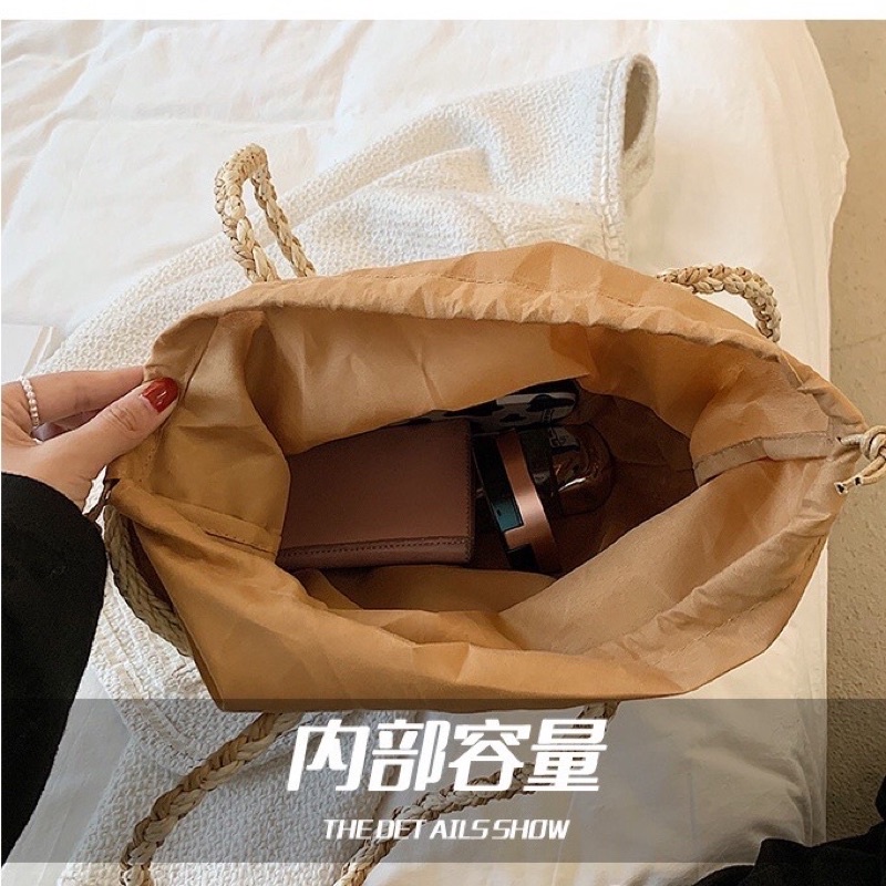 Túi cói đeo vai Vintage duyên dáng - pha 2 màu