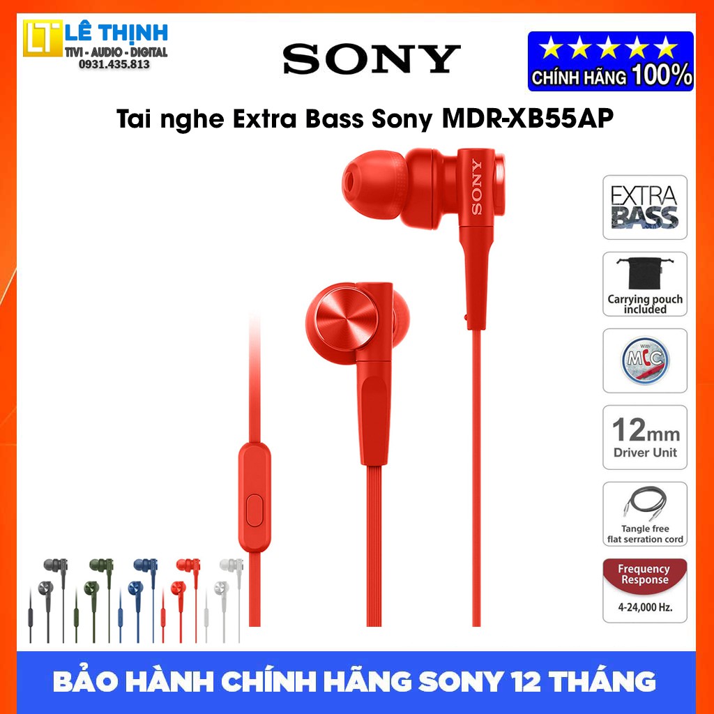 Tai nghe Sony MDR-XB55AP (Đỏ) | Hãng phân phối | Bảo hành chính hãng 12 tháng toàn quốc