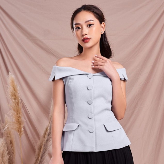 [Mã FAMALLT5 giảm 15% đơn 150k] Áo vest xanh vai trần Elise