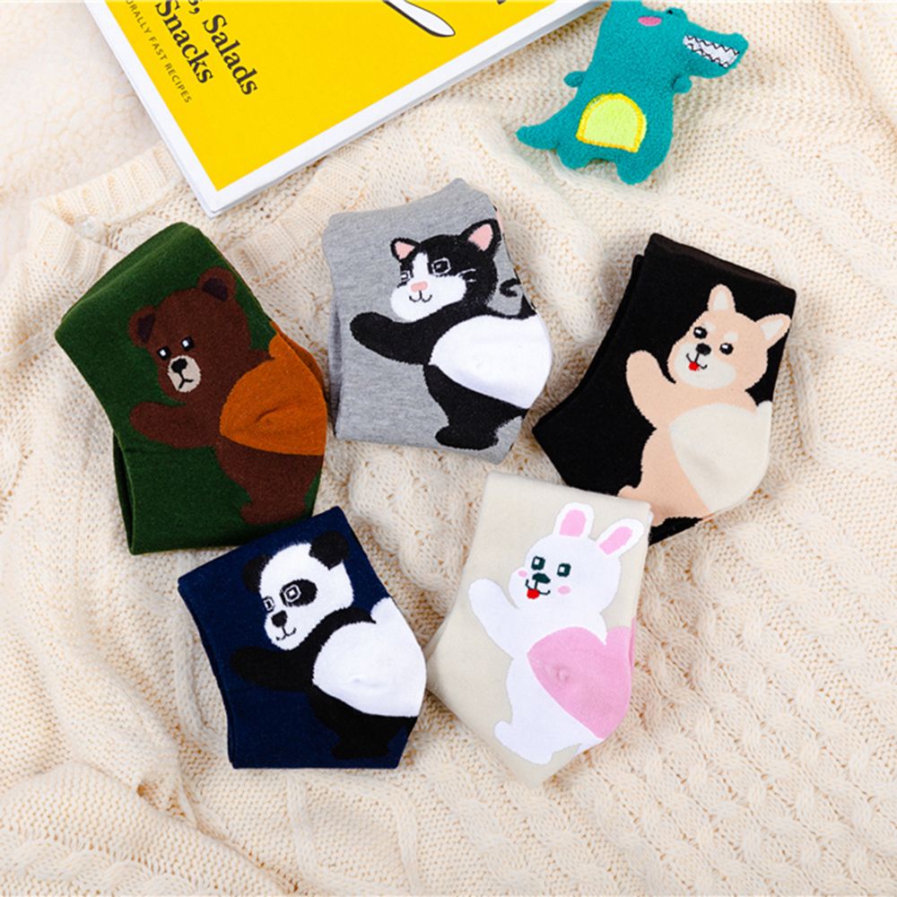 IVORY Fashion Cartoon Animal Socks Cute Crew socks Women Cotton Socks Happy Female Bear Dog Absorb Sweat 1 Pair Mid-tube