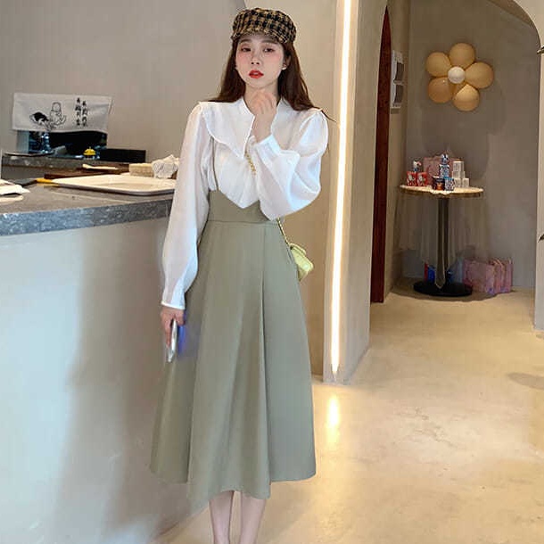 Bộ Áo + Chân Váy Yếm Thời Trang Retro Pháp 2022 Dành Cho Nữ