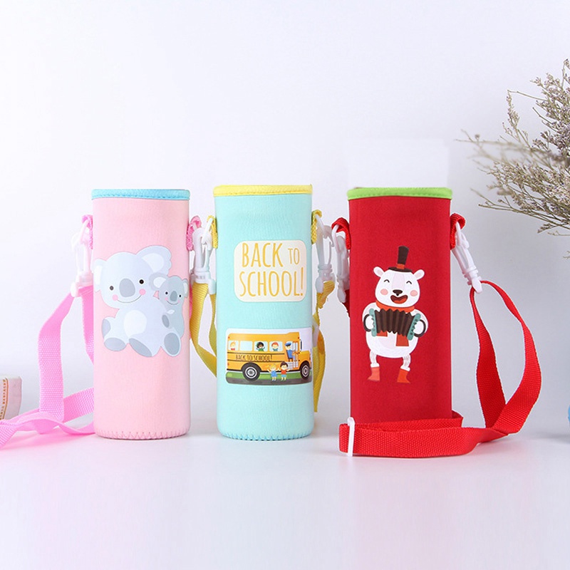 Túi Đựng Bình Giữ Nhiệt Họa Tiết Hoạt Hình Dễ Thương Kèm Dây Đeo Tùy Chỉnh Tiện Dụng