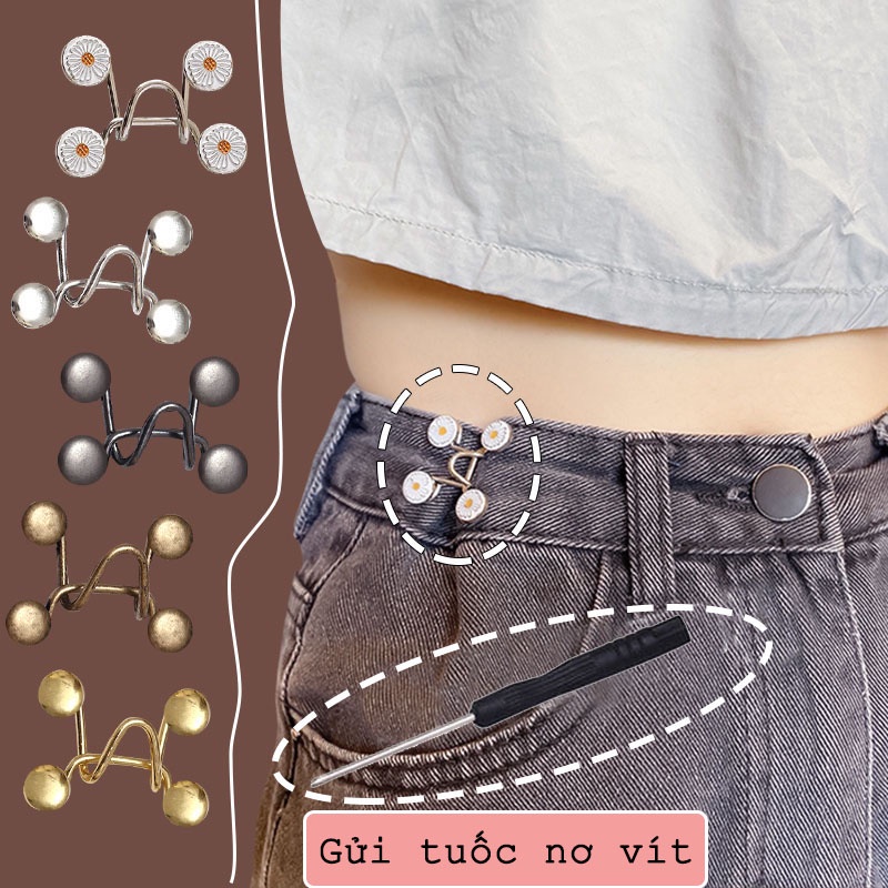 Bộ 4 Nút Bấm Thu Nhỏ Lưng Quần Jean Không Đinh Vít Có Thể Điều Chỉnh