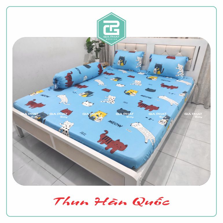 Bộ Ga Gối Thun Lạnh Hàn Quốc  họa tiết Mèo Con