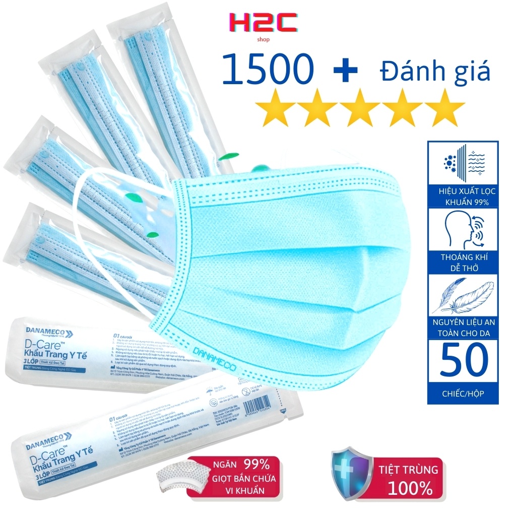 Khẩu trang y tế ĐÃ TIỆT TRÙNG Danameco 1 cái gói-50 cái hộp