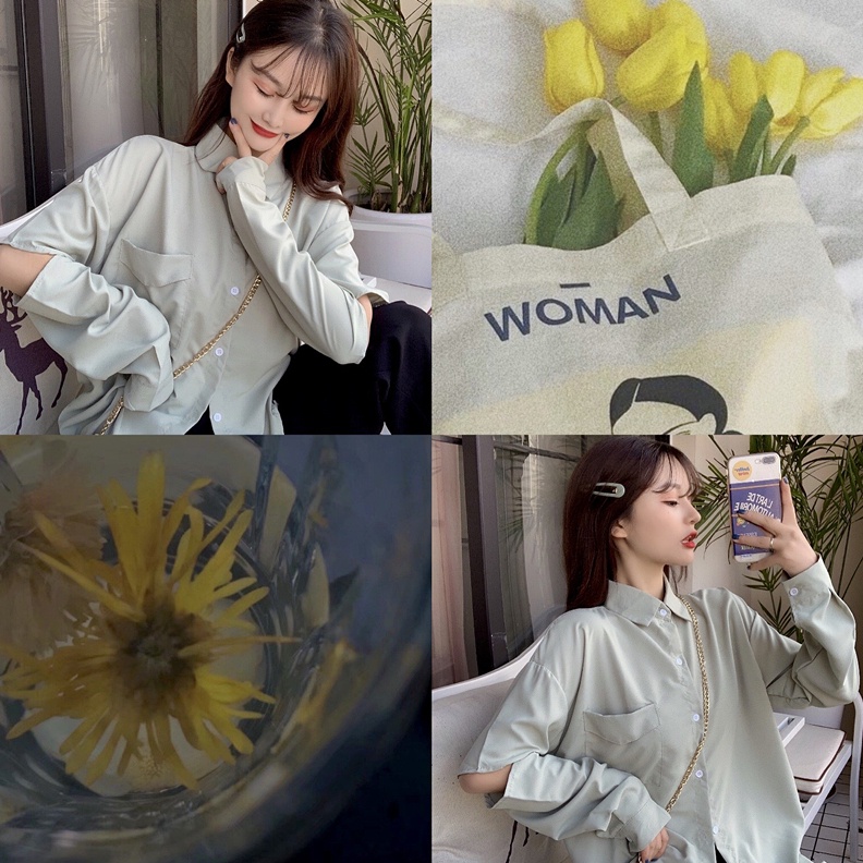 SUXI Áo Sơ Mi Tay Dài Dáng Rộng Màu Sắc Đơn Giản Thời Trang Mùa Hè Xinh Xắn Cho Nữ