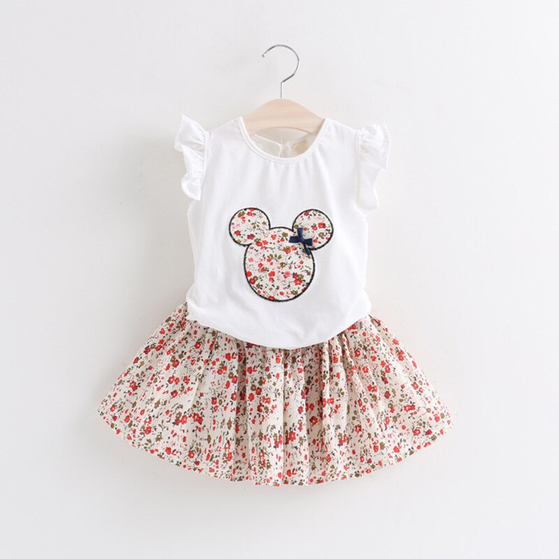 Set áo tay cánh tiên họa tiết hoa + váy BEAR LEADER AX2000 thời trang mùa hè Hàn Quốc 2022 dành cho bé gái