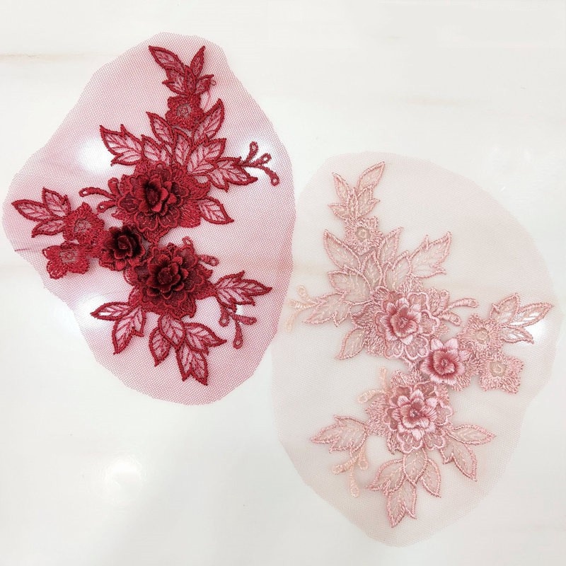 Miếng Ren Thêu Hoa 3D 19 * 15CM Dán Trang Trí Váy Cưới