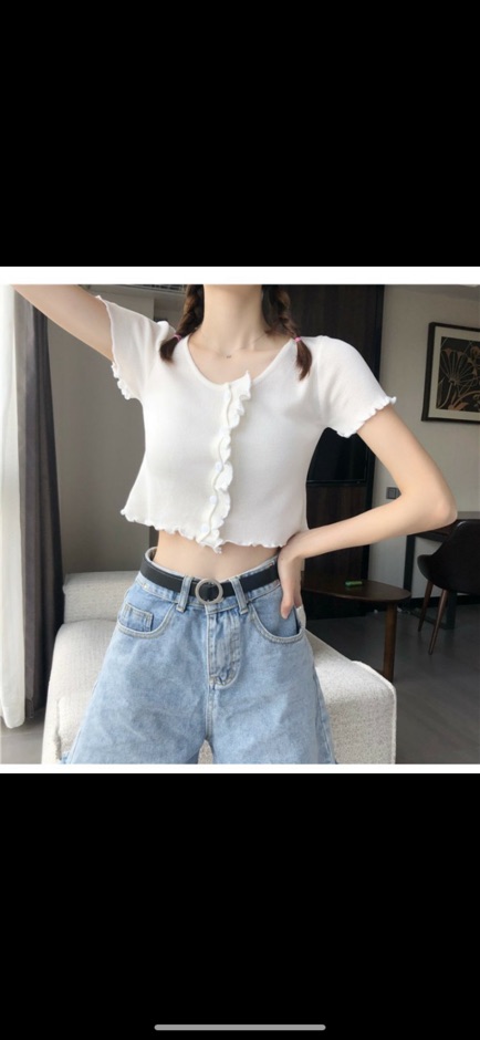 Áo croptop len dệt kim cổ tròn cúc ngực viền lượn sóng 20582 Ulzzang Style Hàng Quảng Châu