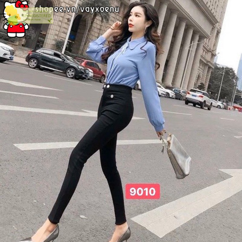 Quần kaki dài lưng cao VXN mix khuy màu đen size S,M,L MT927 hàn quốc chuẩn store freeship 50k