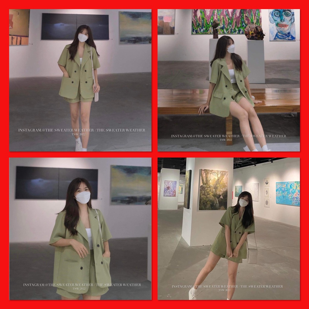 Set Sơ Mi Xanh Kèm Short Đũi LanTran Nữ [FREESHIP]  Bộ đồ học sinh form rộng tay lỡ kiểu đường phố hàn quốc Ulzzang