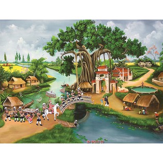 Tranh dán tường Tranh đồng quê rước dâu về làng, tranh dán tường 3d hiện đại - tích hợp sẵn keo