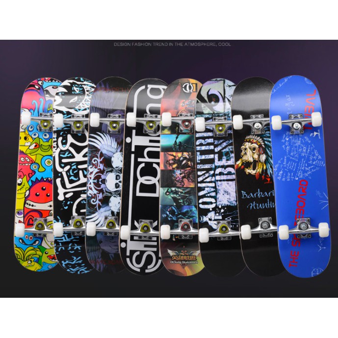 Ván Trượt, Skateboard Gỗ 9 lớp Bánh Cao Su Cỡ Lớn Chịu Lực 150kg (Nhiều Màu)