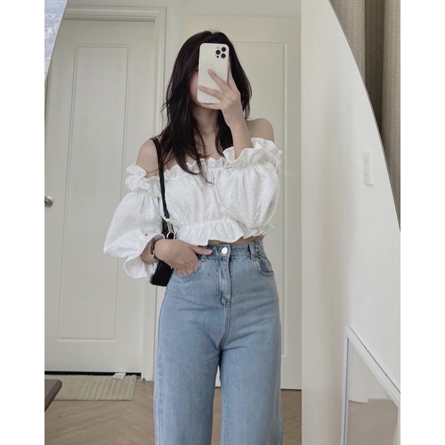 Áo trễ vai trắng vải xốp