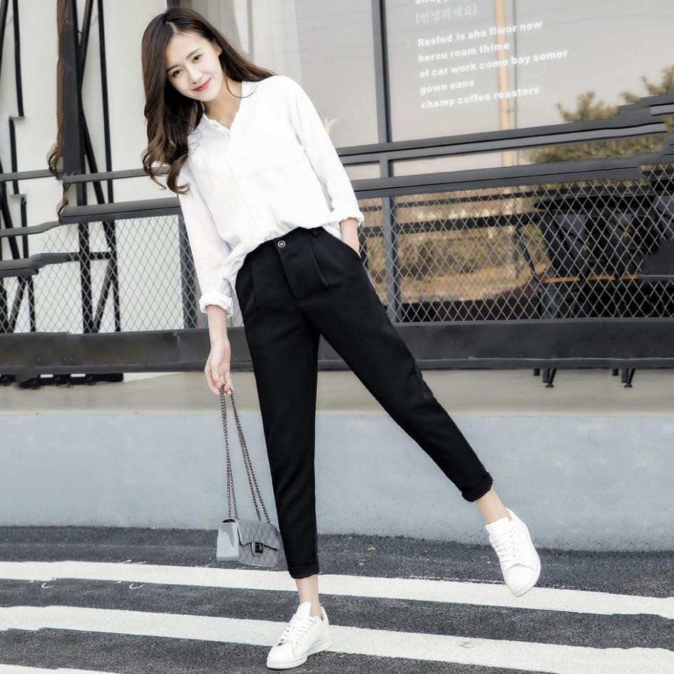 Quần tây đi học nữ lưng cao màu Đen dáng đứng siêu xinh - Chất vải tuyết mưa mềm mại, thoải mái vận động | BigBuy360 - bigbuy360.vn