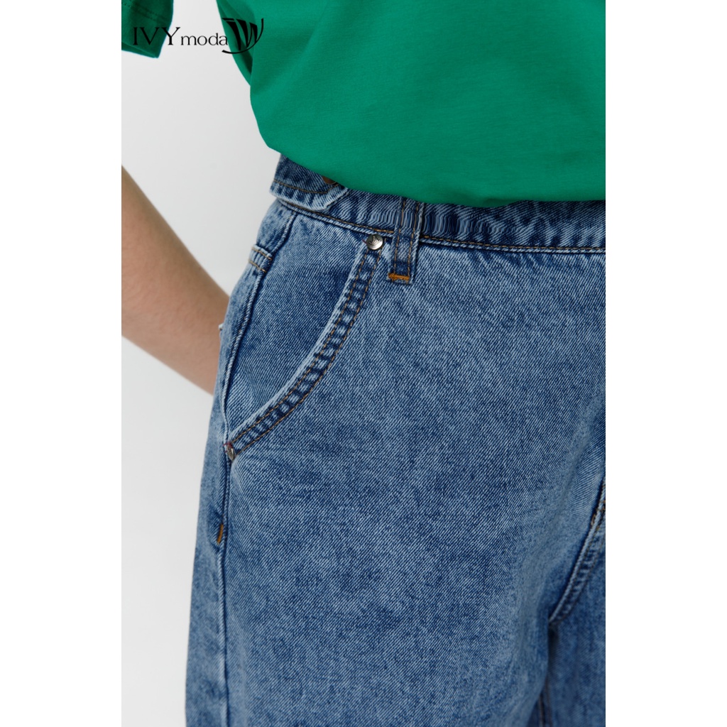 Quần baggy jeans nữ phối khuy đai IVY moda MS 25B8891