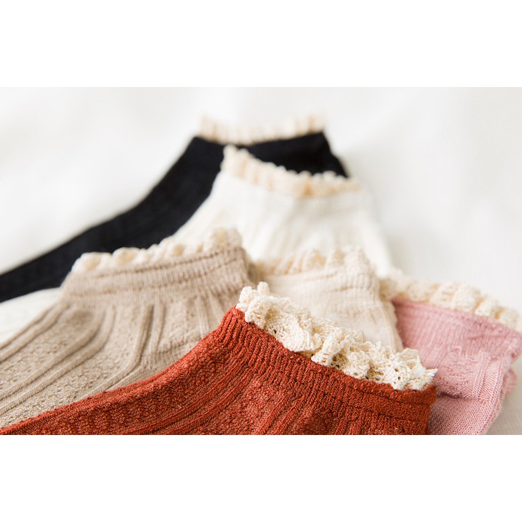 Vớ Cotton Phối Ren Màu Kẹo Ngọt Phong Cách Harajuku Hàn Quốc Cho Nữ