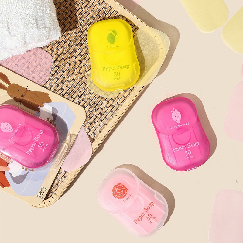 Hộp 50 Miếng Xà Phòng Giấy Khô Paper Soap Nhật Bản - Xà Bông Rửa Tay Bỏ Túi Dùng Một Lần