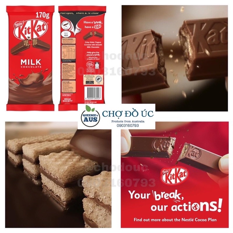 Bánh xốp phủ chocolate sữa Kitkat Milk - nhập Úc - thanh 170g - thanh mini 17g