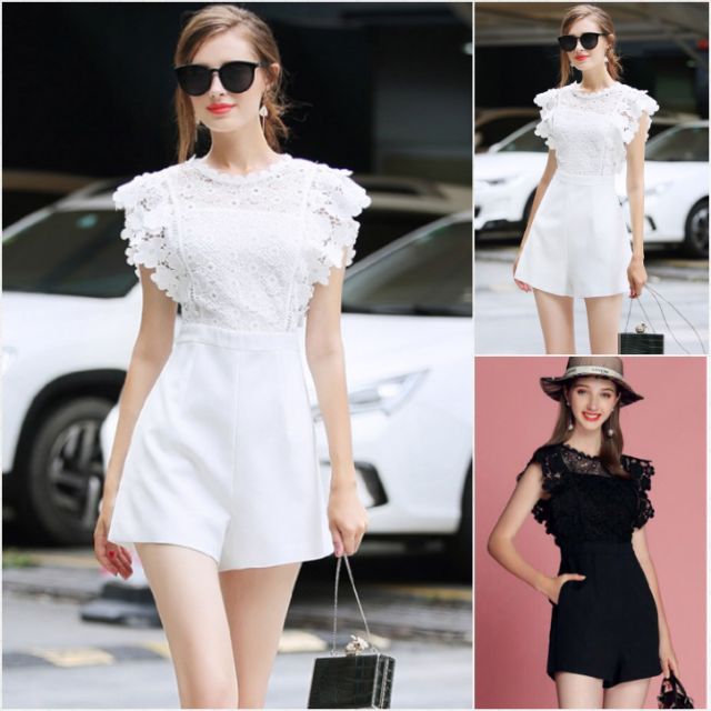 Hàng nhập - Jumpsuit short ngắn ren hoa, bộ jum đồ bay tay ngắn